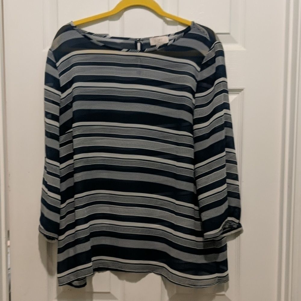 Ann Taylor Loft navy white sheer top Sz XL